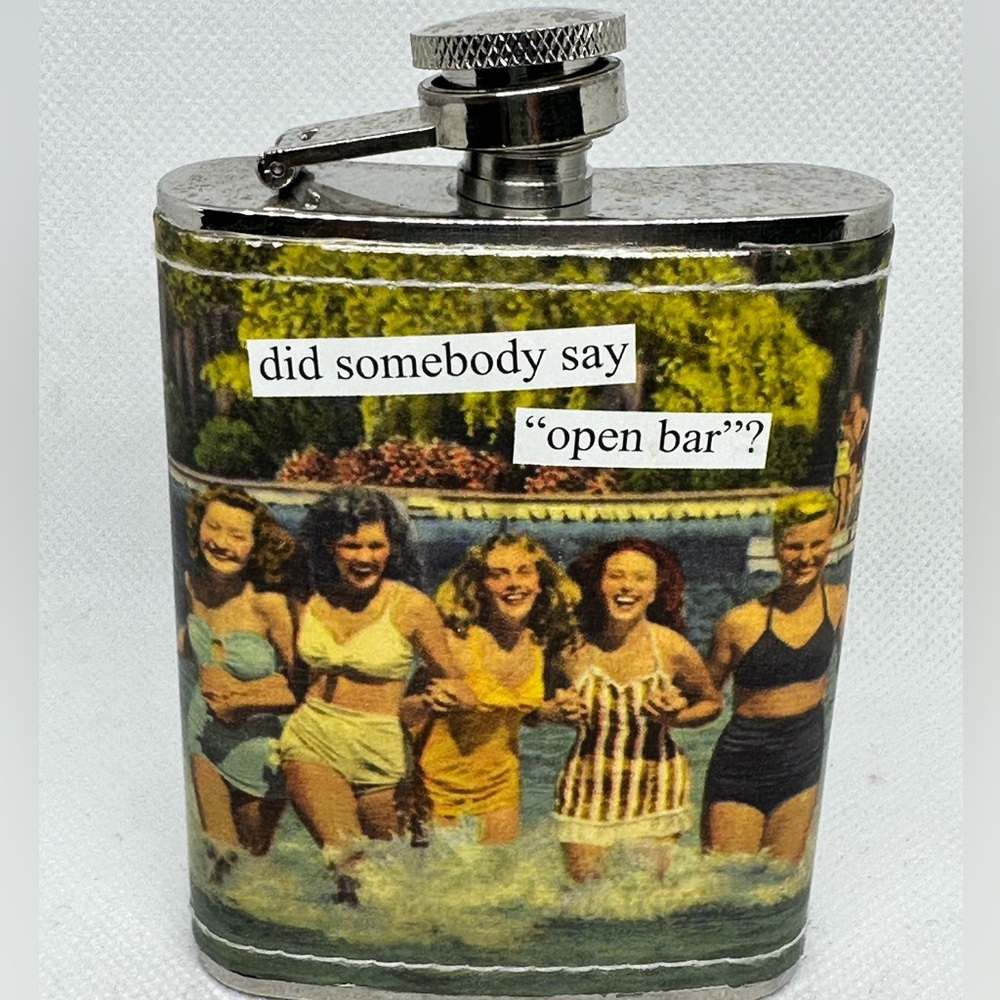 Vintage Style Flask with Retro Print Anne Taintor Stainless Steel 4 ounces.